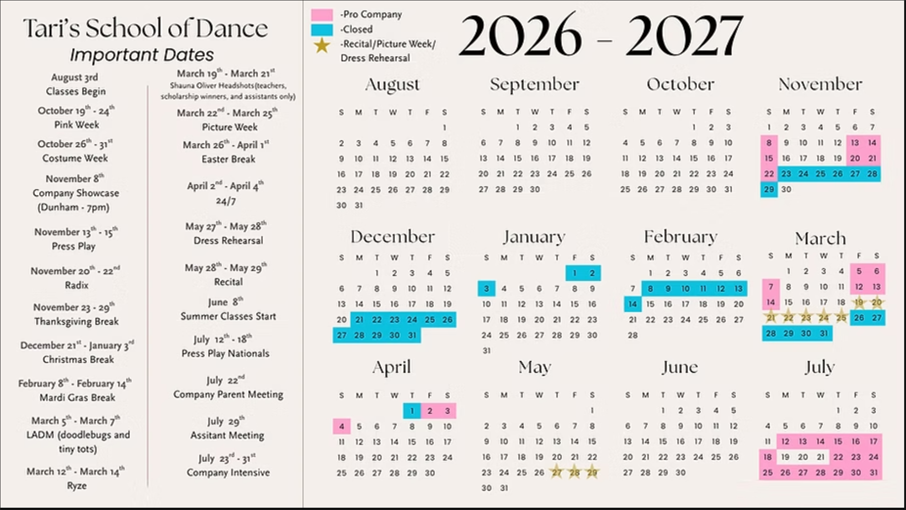 Important Dates for the 2026–27 Season